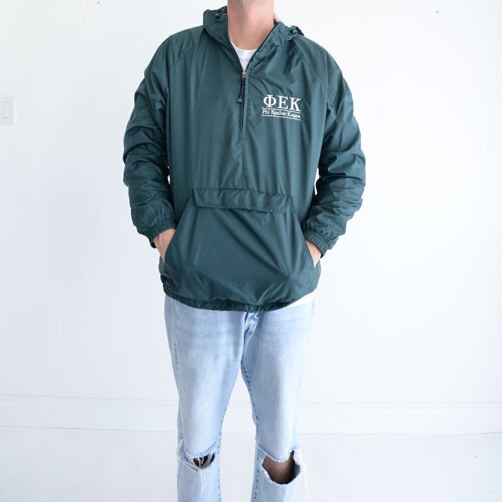 VTG Charles River Apparel Frat House Collegiate Green Pullover Nylon Jacket M